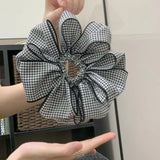 Daiiibabyyy  1 Pcs Ladies' Hair Scrunchies Korean Versatile Blue Plaid Flower Elastic Hair Bands Simple Versatile Hair Accessories For Girl