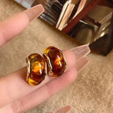 Daiiibabyyy  Light Luxury Dyeing Brown C-shaped Stud Earrings French Retro Temperament Earrings For Women Daily and Party Wearing