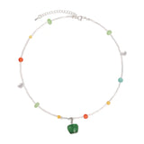 Daiiibabyyy  Creative Candy Color Glass Beads Opal Green Apple Beaded Necklace for Women Female Silver Plating Chain Strand Chokers