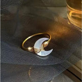 Daiiibabyyy  1pc Bohemian Style Moon Shaped Adjustable Ring Vintage Celestial Jewelry for Daily Wear & Party Occasions
