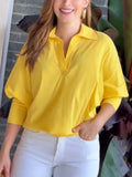 DAIIIBABYYY  -  Women Yellow Blouse Cotton Shirt Summer New Casual Loose Tops Spring Chic Lapel Shirt Female Work Wear Shirt Blouse