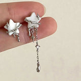 Daiiibabyyy  Asymmetric White Moonstone Earrings for Women Rhinestone Tassel Chain Y2K Jewelry Party Simple Star Moon Chinese Jewelry Gifts