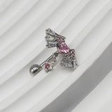 Daiiibabyyy Fashion Heart Shaped Wings Belly Button Rings For Women Girls Sexy Beach Zircon Navel Ring Drop Dangle Body Jewelry
