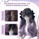 DAIIIBABYYY  -  Gray Purple Gradient Women's Long Hair Natural Middle Part Large Curl Wig Full Head Cover Synthetic Fiber Hair Extension