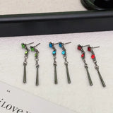 DAIIIBABYYY  -  Waterdrop Zircon Tassel Earrings Multiple Colors Women's Retro Black Metal Pendant Earrings Y2K Jewelry Party Accessories Gifts