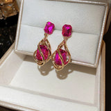 Daiiibabyyy  Silver Needle Geometric Drop Earrings for Women Retro Fashion Personality Drop Earrings Temperament Jewelry Female