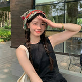 Daiiibabyyy Korean Retro Graffiti Triangular Hair Scarf for Women Spring and Summer Vacation Concave Shape Photo Versatile Headbands Y2k