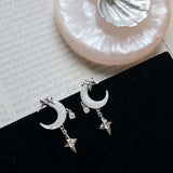 Daiiibabyyy  Exquisite Pink Star Moon Drop Earrings for Women Sweet Cute Shiny Zircon Geometric Temperament Earrings Wedding Jewelry Gifts