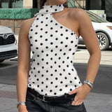 DAIIIBABYYY  -  Streetwear Wave Point Sexy Tanks Vintage Skew Collar One Shoulder Bandage Harajuku Camisole Y2k Aesthetic Bodycon Cropped Vest