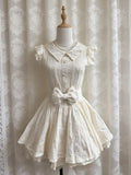 Daiiibabyyy  Sweet Lolita Mini Dress Women Bowknot Peter Pan Collar Ruffle Sleeve High Waist Lace Princess Kawaii Japanese Fashion Tea Party