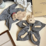 Daiiibabyyy  1pc Little Bear Square Scarf Hair Hoop Cute Hair Accessories Meatball Hair Rope Headwear