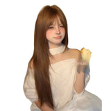DAIIIBABYYY  -  Early Baby Full Head Wig Women's Style Fake Hair Bangs Atmosphere High Layer Long Straight Hair Curtain Hair Extensions