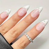 Daiiibabyyy  24Pcs Long French Almond Fake Nail White Edge False Nails Red Heart Design Press on Nails with Jelly Glue Wearable Manicure Tips