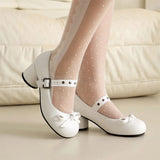 DAIIIBABYYY  -  Fashionable High heels Women's Mary Jane Shoes Buckle Sweet butterfly knot Single Shoes JK uniform Shoes Large size 48