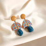 Daiiibabyyy  Vintage Bohemia Yellow and Blue Geometric Circle Acrylic Earrings for Women Charm Fashion Baroque Stud Jewelry Accessories Gifts