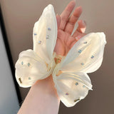 Daiiibabyyy  Fashion Mesh Tulle Butterfly Grab Clip Elegant Decorative Hair Claw White Crystal Hairclip Women's Back of Head Clamp Headwear