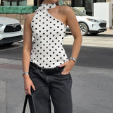 DAIIIBABYYY  -  Streetwear Wave Point Sexy Tanks Vintage Skew Collar One Shoulder Bandage Harajuku Camisole Y2k Aesthetic Bodycon Cropped Vest