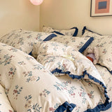 DAIIIBABYYY  -  French style pure cotton bed cover, four piece set on bed, 100 small floral all cotton duvet cover, bed sheet, lace style three