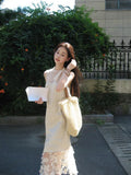 DAIIIBABYYY  -  Long Dress Lace Hollow Out Halter Off Shoulder Dresses Vintage French Style Hot Girls Sleeveless Skirts Sexy Female Clothing