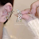 Daiiibabyyy Butterfly Wings Elf Ear Cuff Non-piercing Earring Women Girls Fashion Design Green Zircon Fairy Exquisite Ear Clip Jewelry