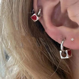 Daiiibabyyy Korean Fashion Y2K Aesthetic Red Heart Square Block Hoop Earrings For Women Gothic Charms Punk Hip Hop EMO Jewelry Accessories