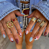 Daiiibabyyy  24PCS Sweet Cool Almond False Nails Blue French with Simple Star Polka Dots Designs Fake Nails Spice Girls Wearable Ins Nail Set
