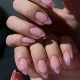 Daiiibabyyy  24pcs Short Almond Press on Nails Simple Glitter Cat's Eye Nails Tips with Bow Design Fake Nail Datachable False Nails Finished