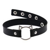 Daiiibabyyy Women Black Synthetic Leather Sexy Collar with Cat Spike Choker Buckle Collar Goth Alternative Thin Gothic Necklace Studded Punk