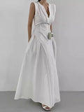 DAIIIBABYYY  -  Spliced Side Pleated Vest Sleeveless Dress Women 2025 Summer New Style French Luxury Slimming Long Elegant