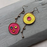 Daiiibabyyy  Classic Asymmetric Bronze Painting Pendant Earrings for Women Ethnic Orange Blue Stone Personalized Earring Jewelry Accessories