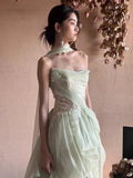 Daiiibabyyy  Mint Party Evening Dress Women Strapless Mermaid Pleat Formal Occasion Dress Elegant Shiny Backless Prom Gown Customized