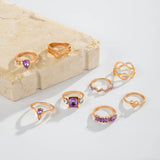 Daiiibabyyy  New Fashionable Zircon Water Drop Shaped Ring Set for Women Geometric Eight Character Butterfly Heart Shaped Ring Light