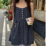 Daiiibabyyy  Retro Button-Up Denim Vest Dr Women's Summer New Sle Layered Svel ort Skirt Inner Wear Casual Street Sle