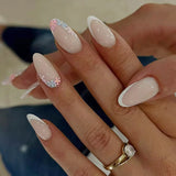 24Pcs Short Round Head Press on Fake Nails with Strawberry Flower Design False Nails Art Datachable Almond Full Cover Nails Tips