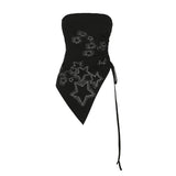 DAIIIBABYYY  -  Star-shaped Rhinestone Slit Crop Top Asymmetric Drawstring Lace-up Strapless Tube Tops for Women y2k Aesthetic Summer Tee
