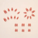 Daiiibabyyy  30pcs/box Pink Fake nails with glue natural blush false nails with designs white gradient cloud gold foil edging press on nails