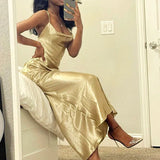 Daiiibabyyy  Sexy Champagne Bodycon Club Wear Female Party Robe Summer Women Backless Satin Long Dress