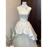 Daiiibabyyy  Simple Strapless Wedding Dresses Korea Satin Tulle Photo Shoot Ball Gowns Tiered Princess Floor-Length Bridal Gown Customized