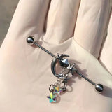 DAIIIBABYYY  -  1PC 16g Stainless Steel Industrial Piercing Barbell Moon Star Industrial Scaffold Helix Piercing Cartilage Earring Body jewelry