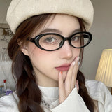 Daiiibabyyy Y2K Retro Oval Frame Anti-Blue Light Glasses Sweet Cool Girls Black GlassesVintage Simple Women Eye Protection Spectacles
