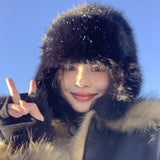 Daiiibabyyy  Winter Warm Plush Snow Ski Cap Russian Hat Women Fluffy Thicken Faux Fur Hats Female Outdoor Windproof Ear Protection Daily Wear