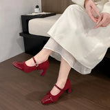 Daiiibabyyy  Summer New Square Toe Women's High Heels Buckle Strap Dress Pumps with Leopard Plus Size Chunky Heels Fashion Ladies Shoes