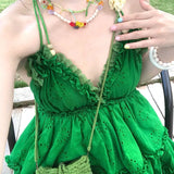 DAIIIBABYYY  -  Summer Fashionable Hollow Out Ruffles Solid Color V-neck Mini Dress Femme Lolita Sweet Pleated Women Clothing Slim Sexy Dress