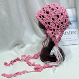 Daiiibabyyy  New Korea Bohemian Hand-woven Hollow Bucket Hats Women's Spring Summer Ins Lace Strap Lolita Hat Fringed Pullover Beanies Panama