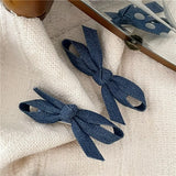 DAIIIBABYYY  -  Fashion Personality Denim Blue Fabric Bow Barrettes a Pair of Hairclips Side Shredded Hair Bangs Clip Duckbill Clip New