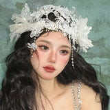 Daiiibabyyy  sweet bridal lace crystal fringed headgear wedding hair accessories