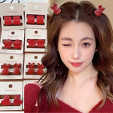 DAIIIBABYYY  -  2pcs Fashion Red Rabbit Hair Claws Duckbill Clip Fashion Sweet Hair Clip Elegant Flower Mini Side Banger Clip Headwear Hair Pins