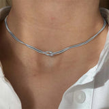 Daiiibabyyy  Stainless Steel Snake Bone Chain Knot Necklace for Women Punk Gold Color Double Layered Chunky Thick Neck Chain Choker Jewelry