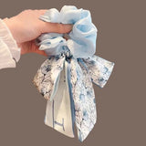 DAIIIBABYYY  -  Printed Bow Hair Rope Elegant Ribbon Ponytail Hair Band For Women Sweet Rubber Band Hair Ring Fashion Headdress Hair Accessories