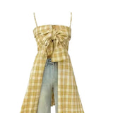 DAIIIBABYYY  -  Summer Lace Age-reducing Yellow Plaid Irregular Camisole Female Slimming High-street Personalized Tops Vest Female Clothes